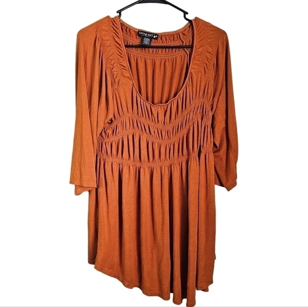 Living doll ruffle boho burnt orange tunic 1x